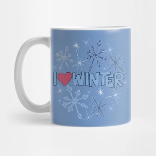 I Heart Winter Illustrated Text with snowflakes Mug